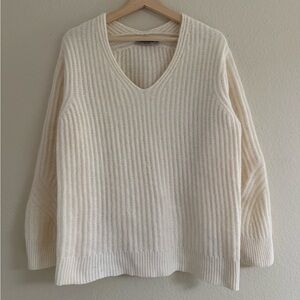 AllSaints Ivory Ribbed V-Neck Sweater